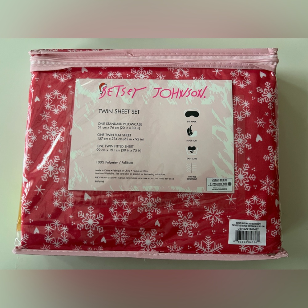 Betsey Johnson Pink Snowflake Twin Sheet Set - Picture 2 of 2